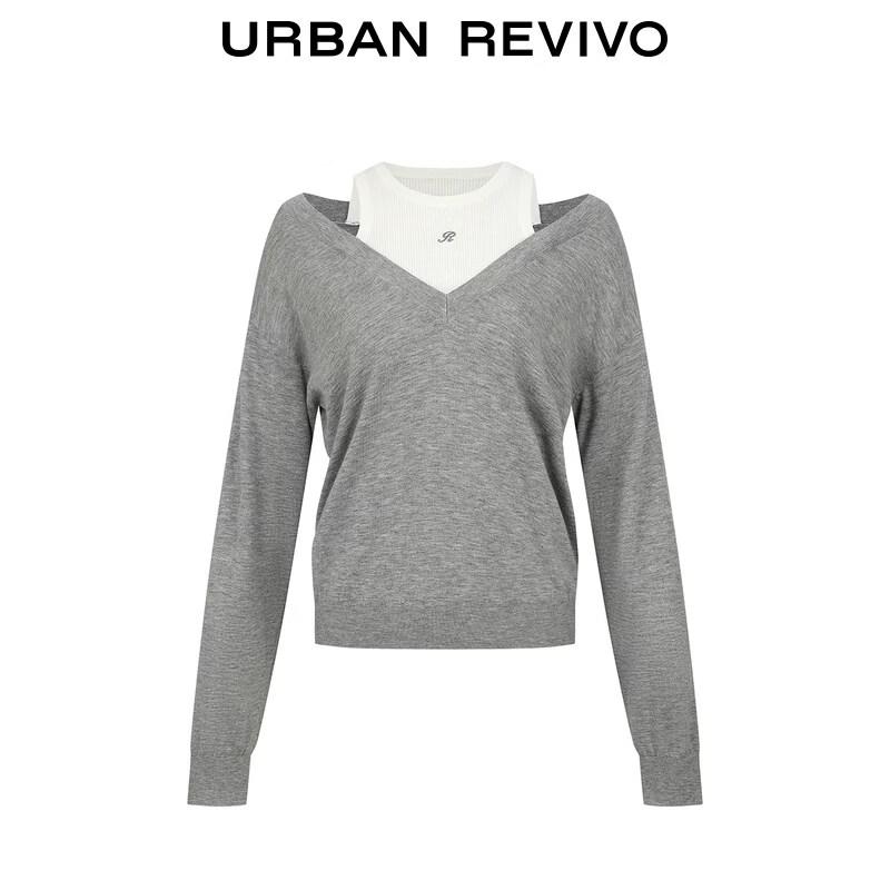 UR 2026 Women's Elegant Color-block Embroidered Knit Sweater