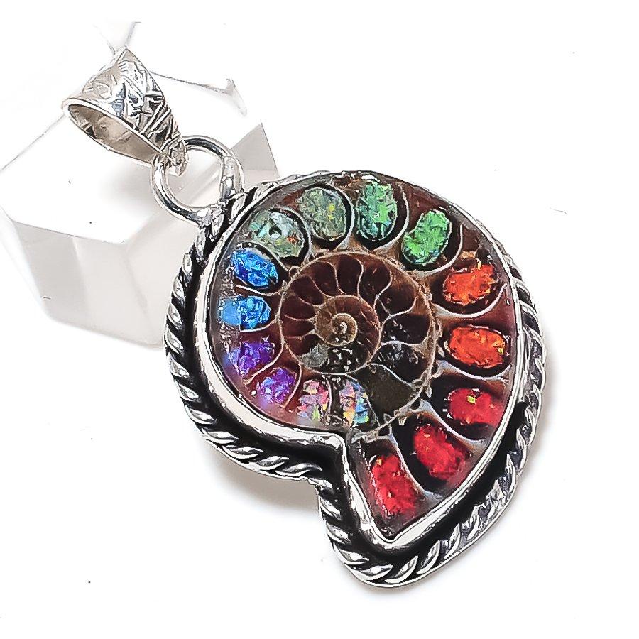 

Ammonite Fossil Gemstone Handmade 925 Sterling Silver Jewelry Pendant 1.69 c9y41