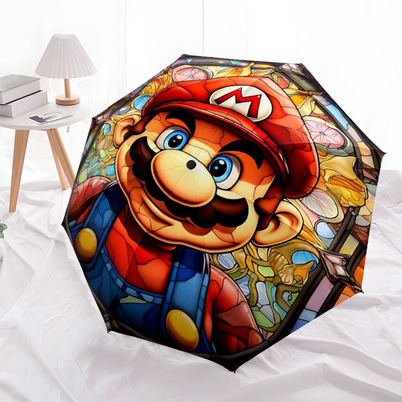 1pc Stained Mario Automatic Open/Close Umbrella - Compact Travel Umbrella, Perfect for Women & Men - Ideal Birthday/Christmas Gift, 206