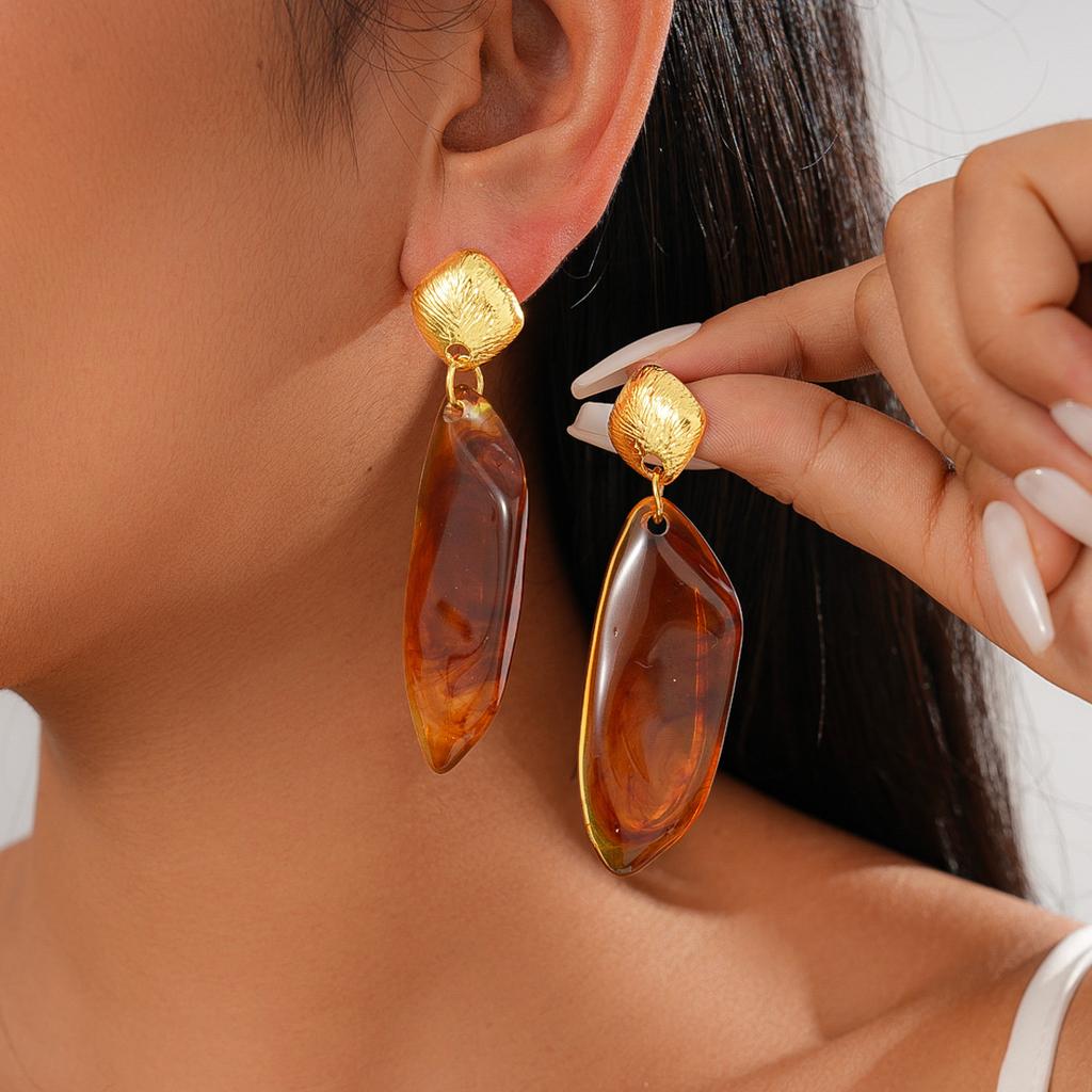 Resin Irregular Geometric Silver Needle Earrings Autumn and Winter Fashion Maillard Earrings