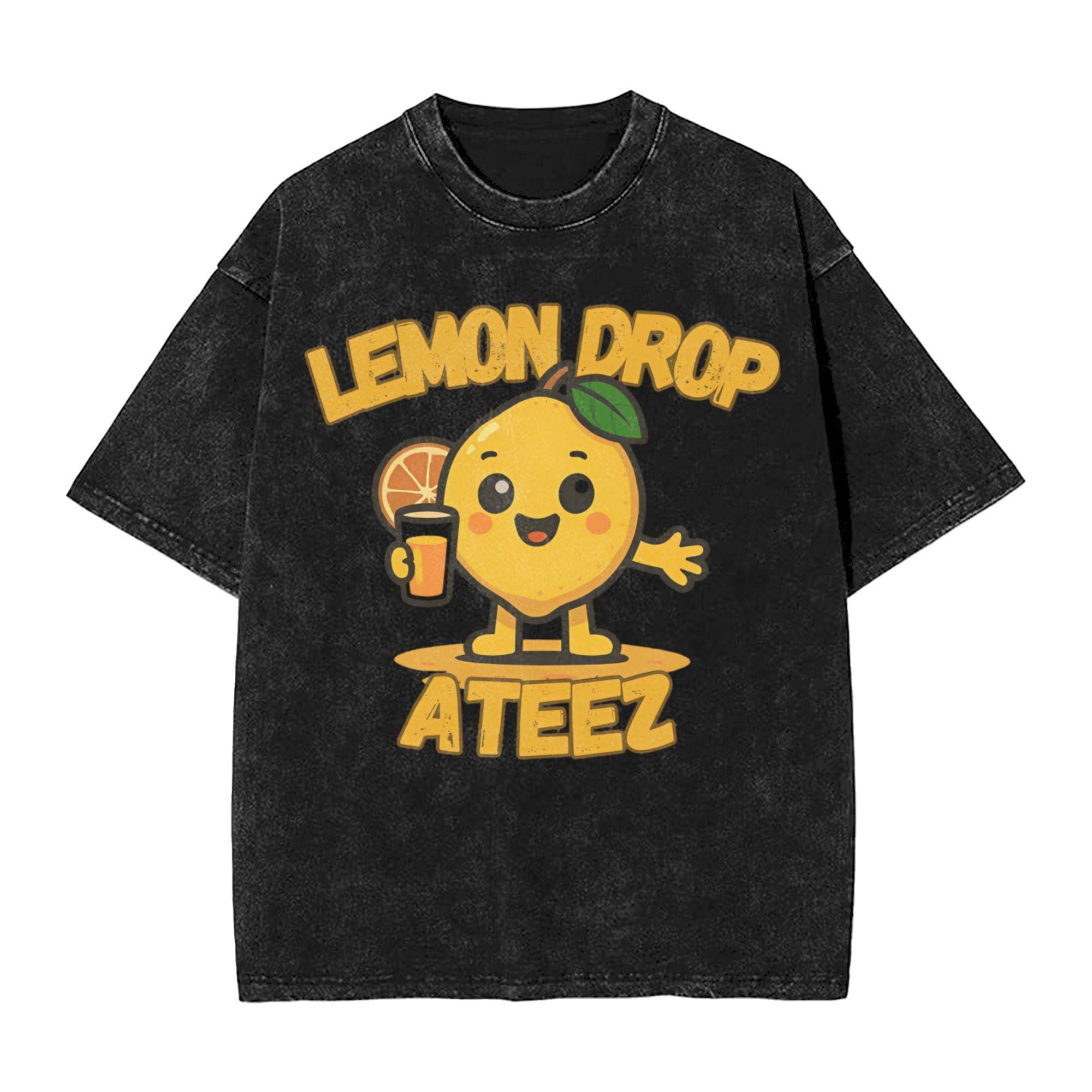 Ateez Aniteez Golden Hour Lemon Washed T Shirt Vintage Streetwear for Men Women  Oversize Tee T-Shirts Cotton S