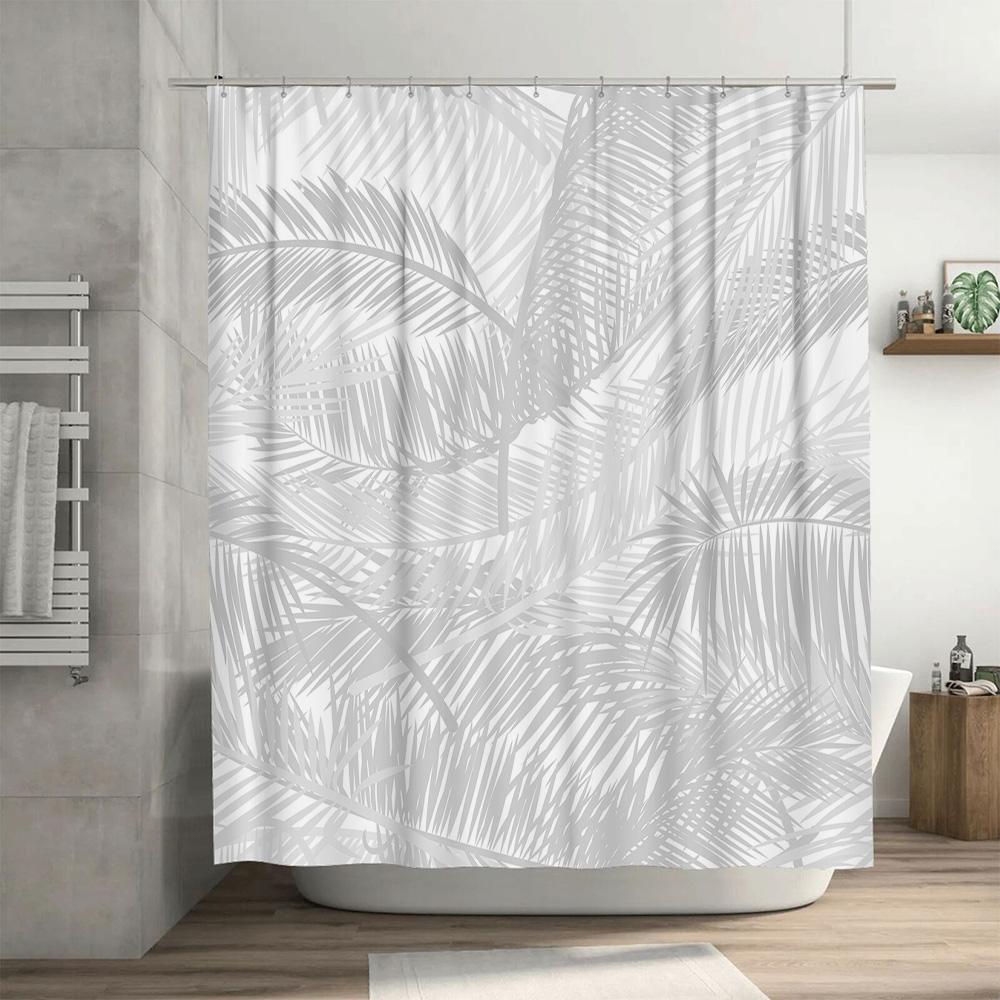 Luxury White Palm Tree Shower Curtain Bathroom Decor with Modern Design for Home Decoration Waterproof Washable 72 x 84 Inches