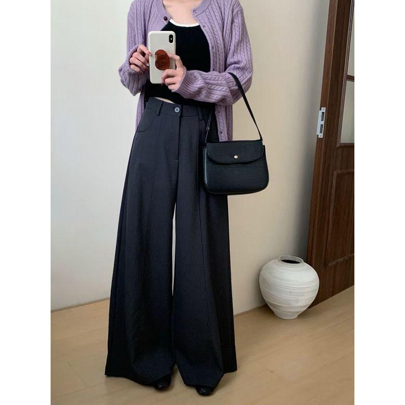 Kumikumi Idle Style High Waist Casual Pants Suit Pants Women Autumn High Waist Drooping High Waist Loose Pants Mop Pants