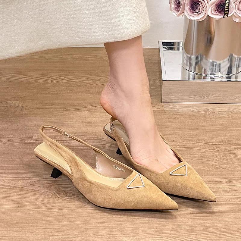 Fashion New Summer 2025 Women's Dress Shoes Patent Leather Slip on Pointed Toe Sandals Buckle Slingbacks Mid Heels Pumps Sandalias Mujer