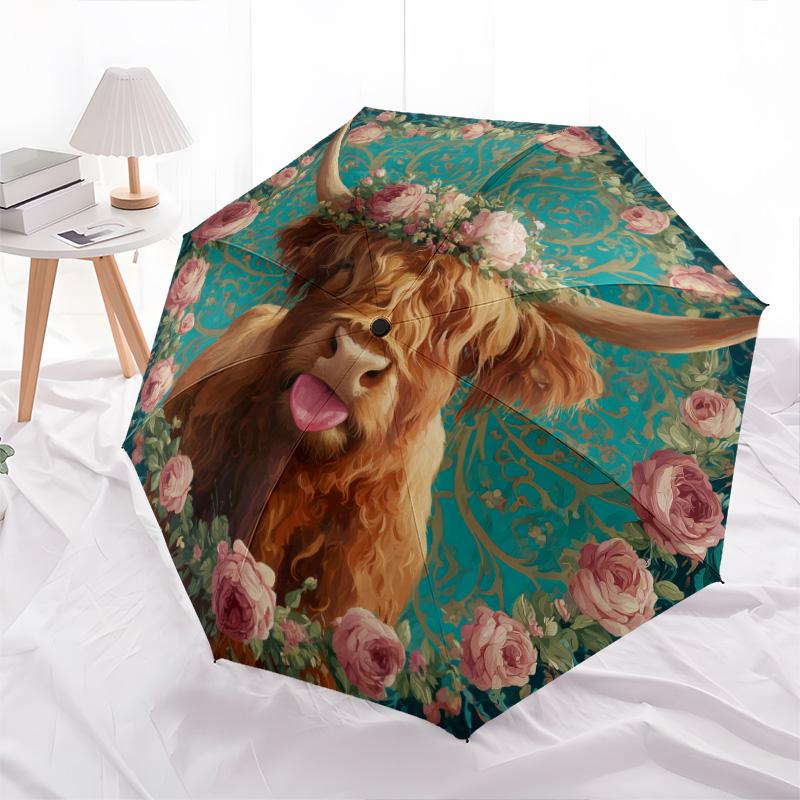 

Ox Head pattern, automatic folding umbrella, portable and foldable design, 8 ribs, a Christmas or birthday gift.