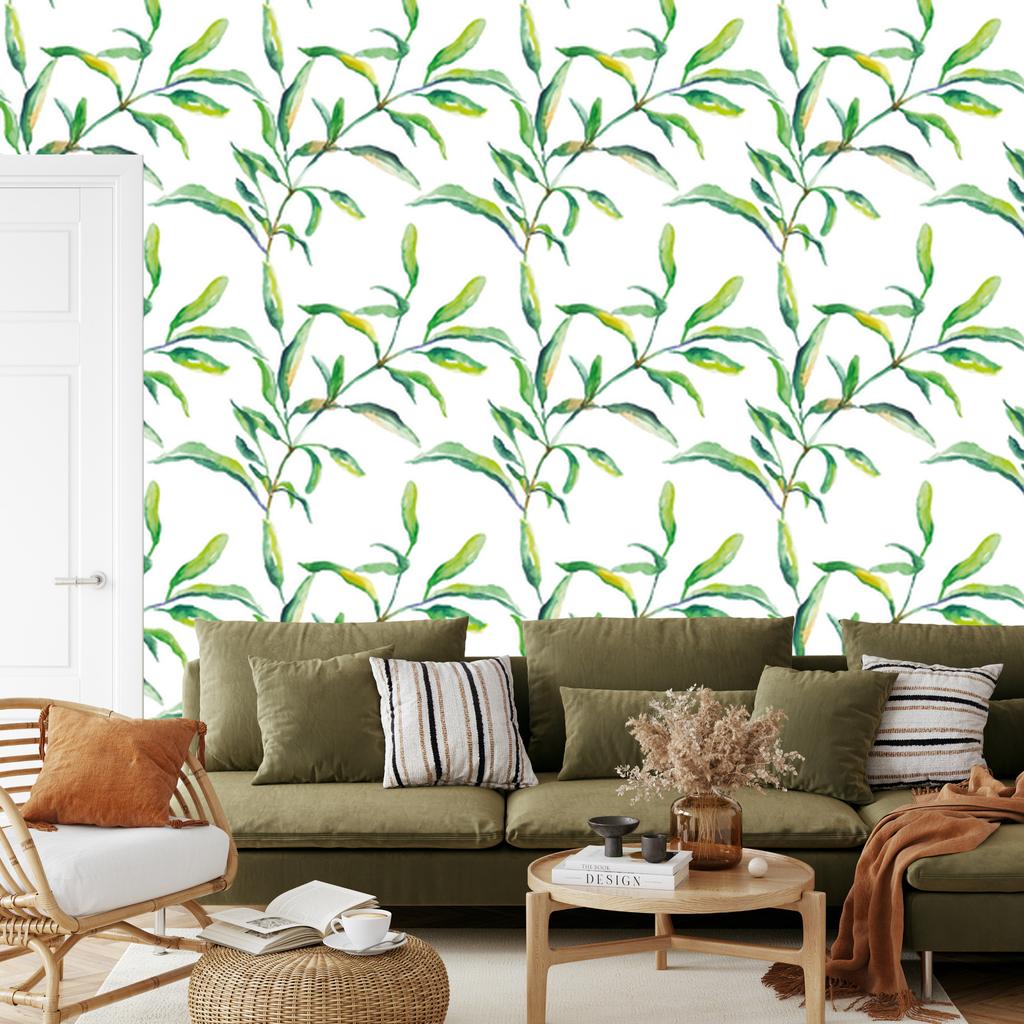 Spring Leaves Watercolor Wallpaper for Living Room and Bedroom 50x1000