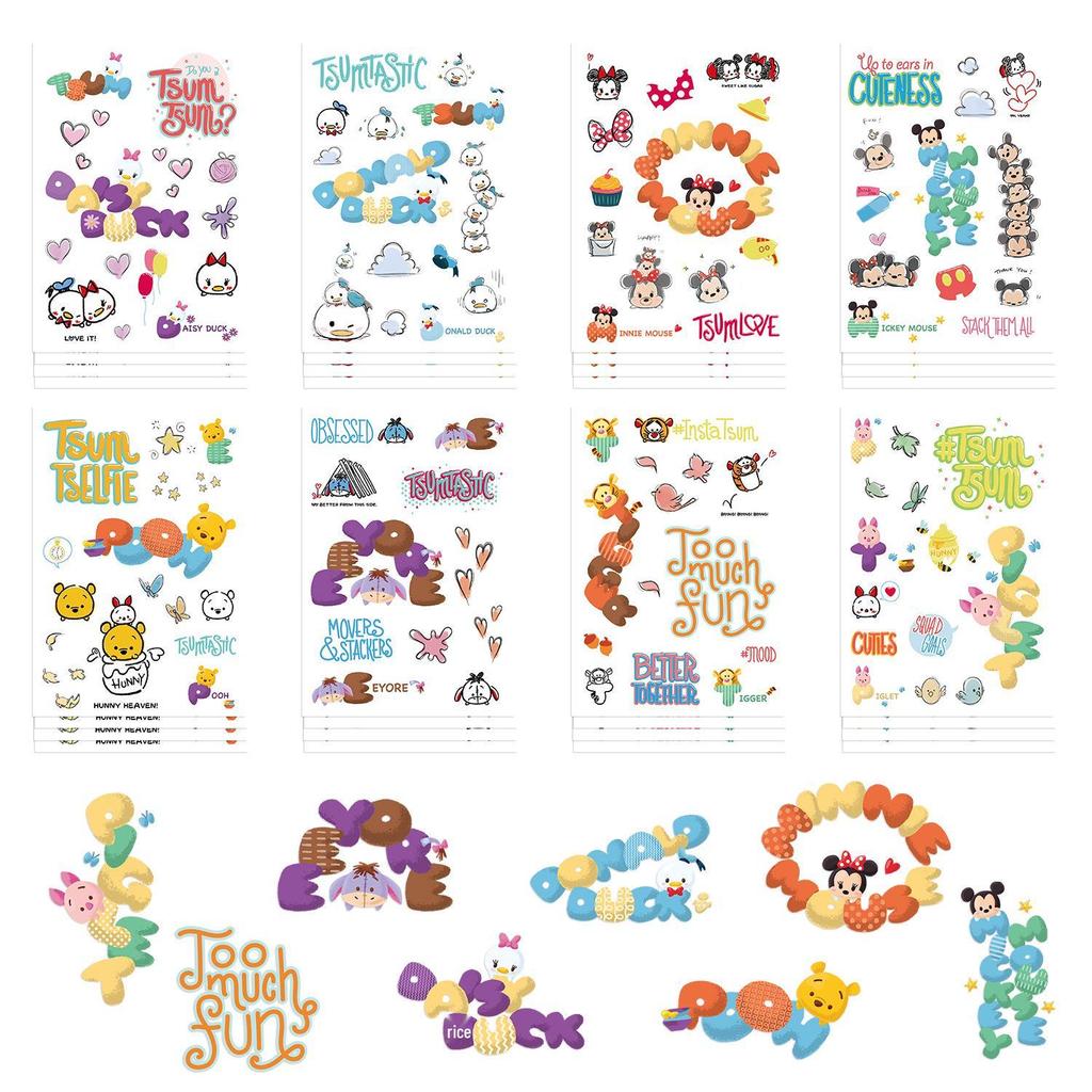 Mickey Mouse Toy Jigsaw Puzzle Stickers: 8-Sheet Waterproof Self-Adhesive Cartoon Scrapbook Decorations