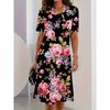 Women's Fashion Vintage Pattern Print Summer Spring Short Sleeve O-Neck Casual Dresses