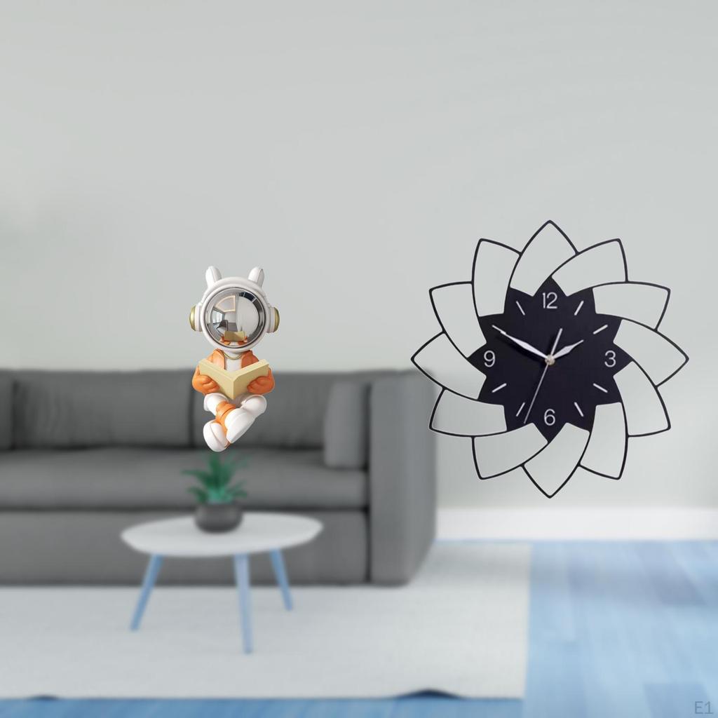 Astronaut Flower Sculpture Acrylic Cake Topper Decorative Wall Clock Figurine for Bedroom Cafe Table