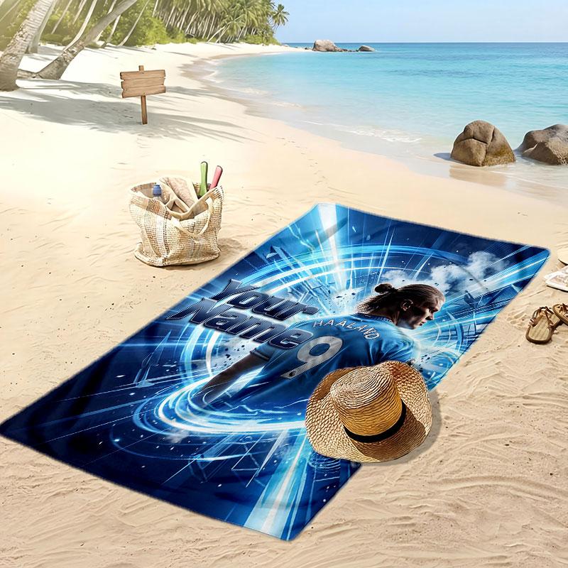 Erling Haaland Personalized Printed Beach Towel Soccer Logo Support Custom Name Text Absorbent Towel For Sport Travel Special Gift