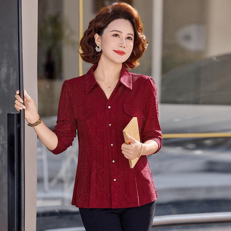 

Women s Spring 2026 Slimming Long-Sleeve Lapel Shirt - Stylish, Versatile, Belly-Concealing 3XL (recommended 120-135 jin) червоний