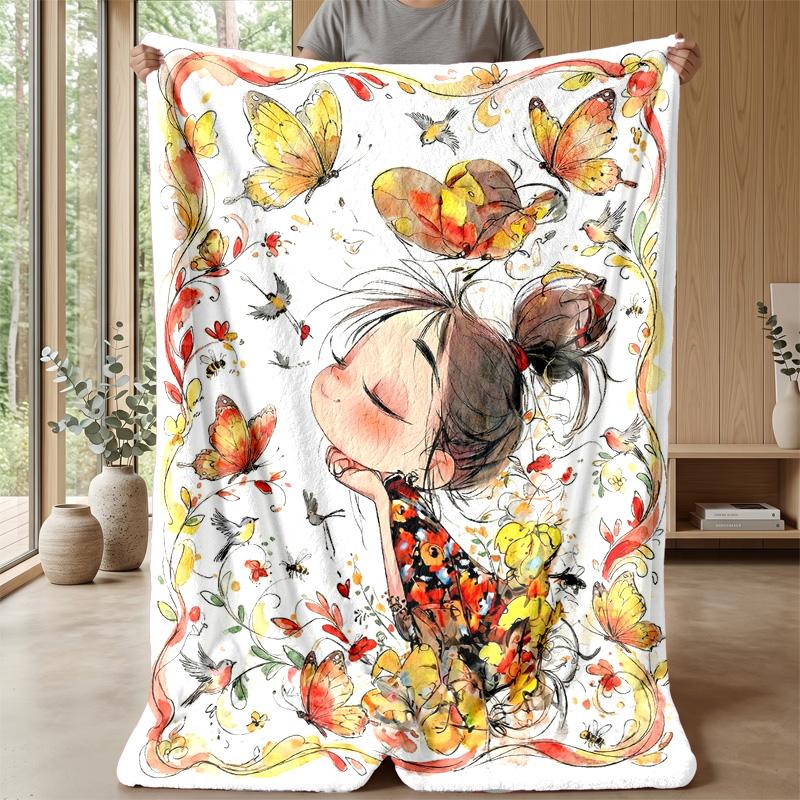 Butterflies in Heart Light blanket Personalized Name Flannel Blanket Soft Cozy Plush Throw for Sofa Bed Lightweight Home Decor