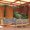 9 piece Garden Lounge Set with Grey Cushions Solid Pine Wood