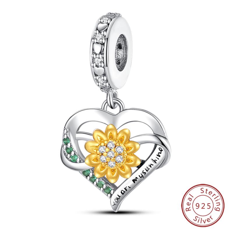 

Classic 925 Silver Golden Sunflower Circular Heart Shape DIY Charms Beads 3mm Birthday Fine Jewelry Gifts Making