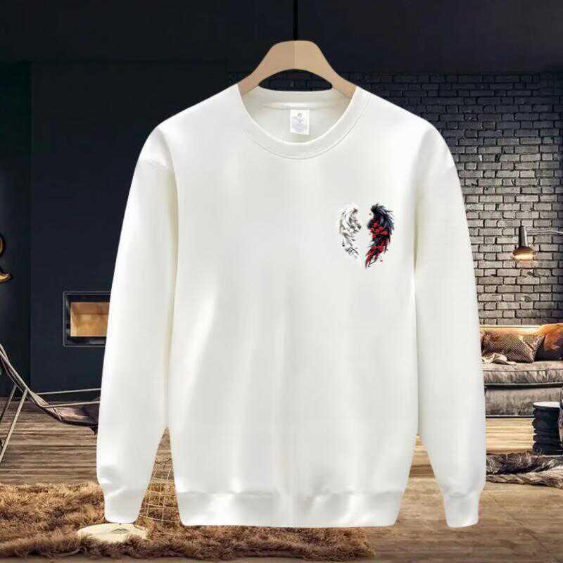 Guochao Men's Street Style Hoodie - 2024 Spring/Autumn Loose Round Neck Plus Velvet Casual Wear