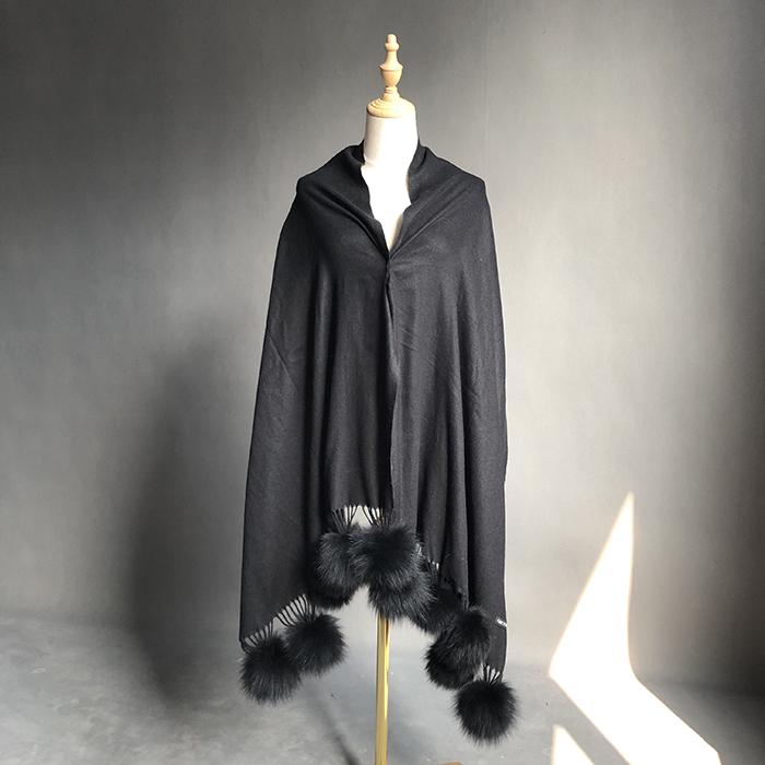 Factory Direct Pashmina Shawl Women Cashmere Scarf Shawl With Fox Fur Pompoms