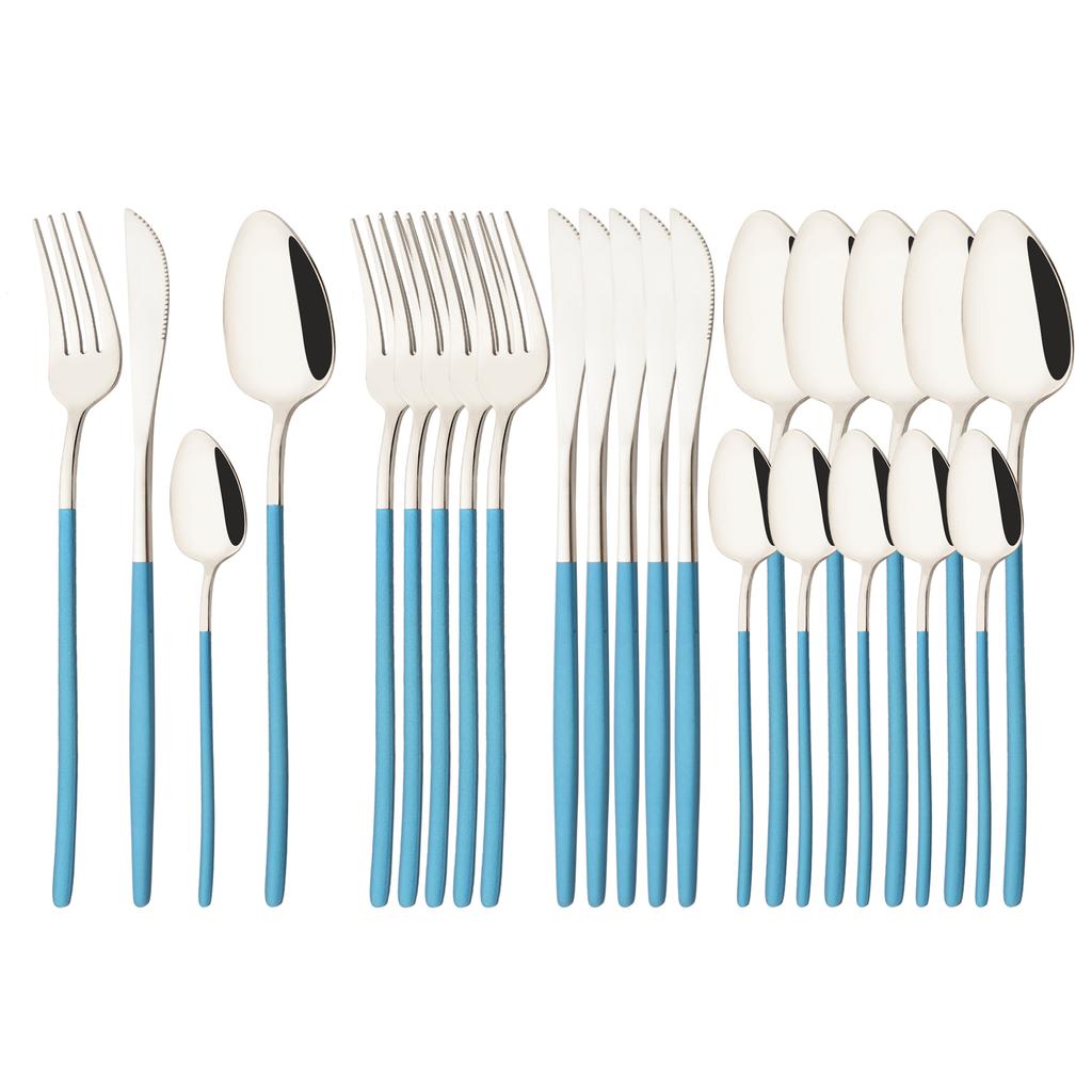 Rainbow 18/10 Stainless Steel Dinnerware Set Kitchen Flatware Tableware Sets Knife Fork Spoon Tea Spoon Cutlery Set Service for 6