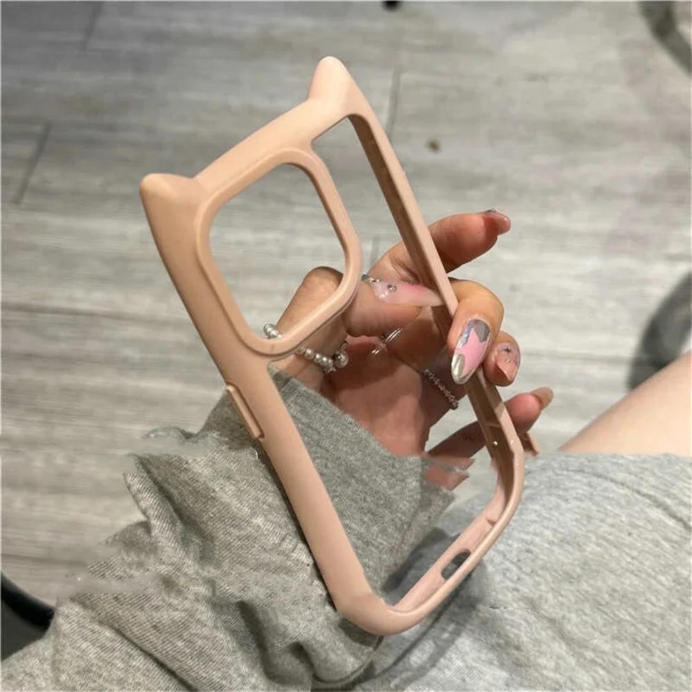 Lovely Animal Cute Cartoon Cat Ear Clear Phone Case for IPhone 15 14 13 12 Pro Max 11 IPhone13 IPones I15 Silicone Bumper Cover