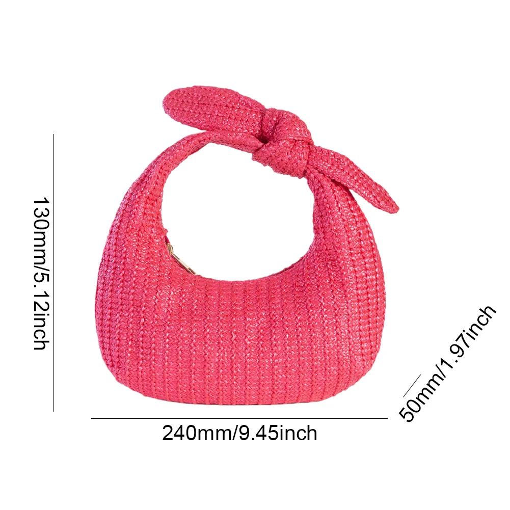 Summer Straw Woven Clutch Bag Women Knotted Purse with Bow 2025 Luxury Design Ladies Evening Handbag Party Banquet Bag Beach Bag