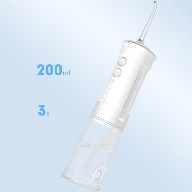 Munddusche Tragbar Zahnwasserstrahler USB Wiederaufladbar Wasserstrahl-Zahnreiniger mit 3 Düsen 200ml IPX7 1800 U/min