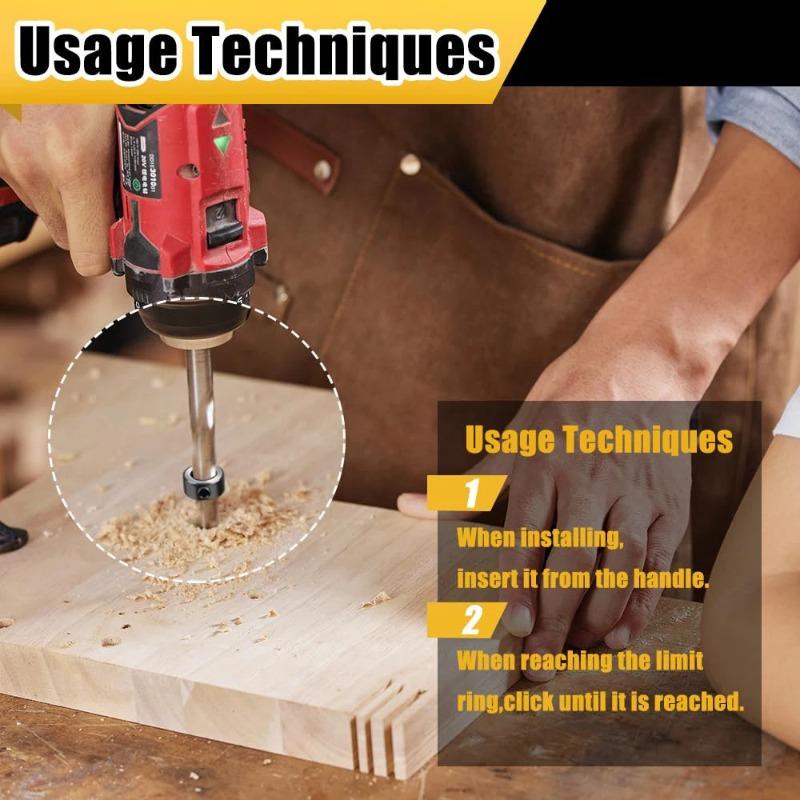 9PCS Depth Stop Drill Bit Collar Set Positioner Ring and Hex Wrench Tighten The Stopper Set Screws Woodworking Tool