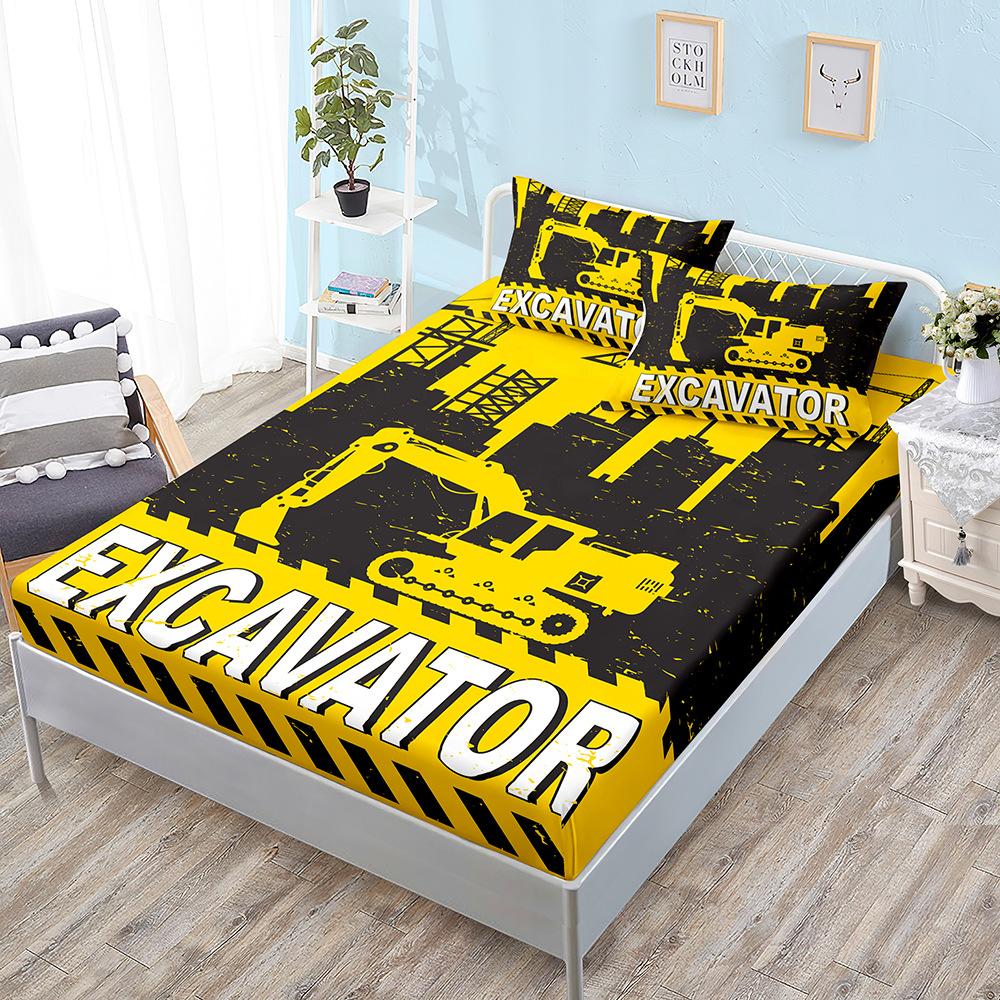 Three-Piece Cartoon Excavator, Mattress, Mattress Cover, Mattress Protective Cover, Non-Slip Sheet All-Inclusive.