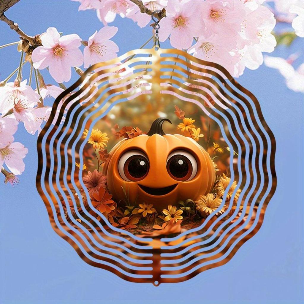 Dynamic Outdoor Windmill with Pumpkin and Autumn Leaf Decoration Infinite Rotation Wind Chime Classic Style for Yard Garden Home