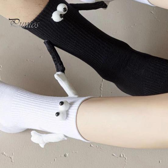 1 Pair Cartoon Magnet Hand-linking Socks Knitted Color Matching Christmas Style Elastic Anti-slip Warm No Odor Festive New Year Mid-tube Socks