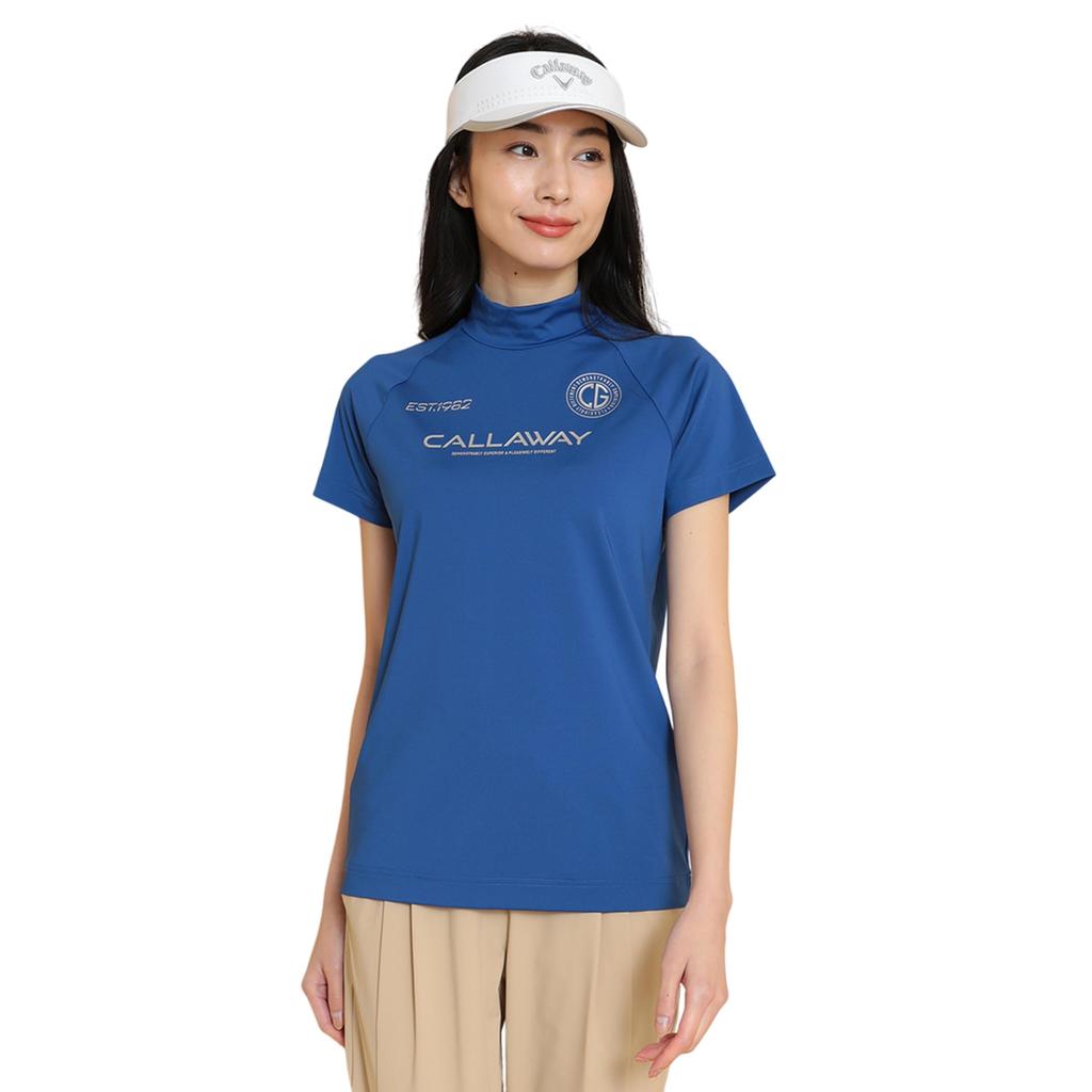 Callaway Short Sleeve Mock Neck Shirt UV for C25134202 Size S Women's (Stretchable, Protection) Golf, 1110_Blue,
