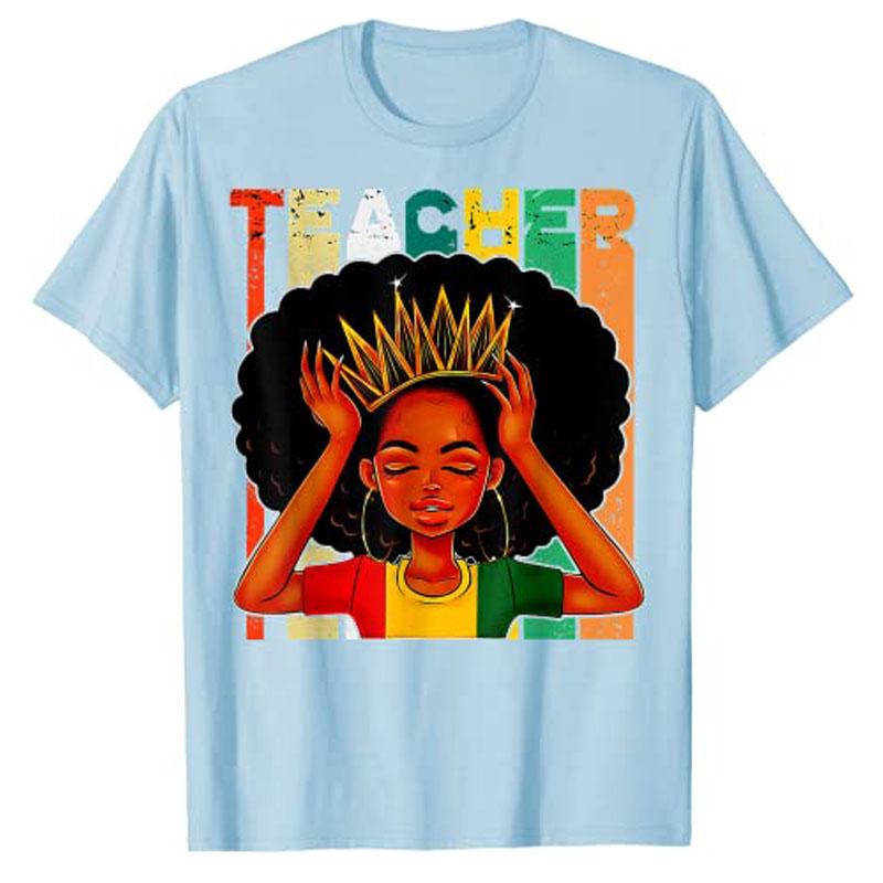 

Black Women Teacher Afro Retro Matching Black History Month TShirt Clothing Women Graphic Tee Shirts Teachers Day Gifts Apparel 4XL