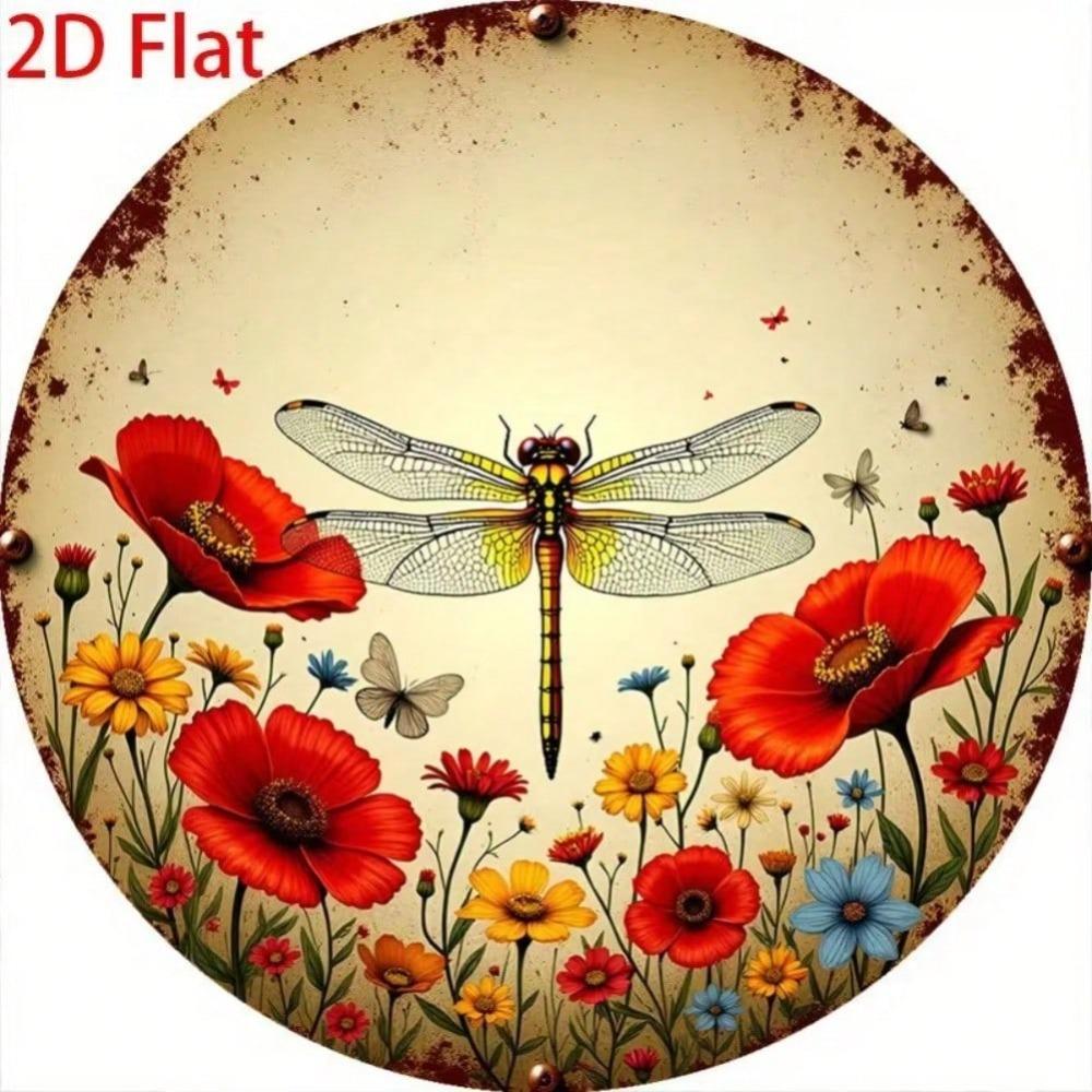 Vintage Floral Dragonfly Retro Metal Tin Sign Wall Decor