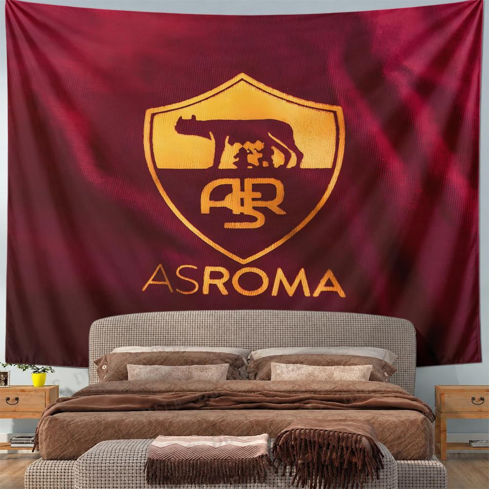 AS Roma Football Club Gold She Wolf Crest Maroon Wall Tapestry Italian Soccer Fan Decor for Bedroom Living Room Gift