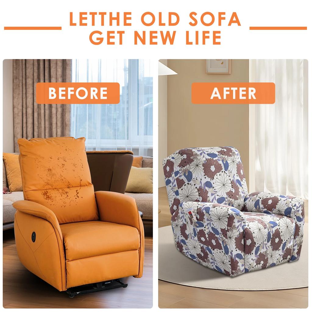 Stretch Recliner Sofa Covers Printed Reclining Armchair Cover Chair Slipcovers for Living Room Furniture Protector