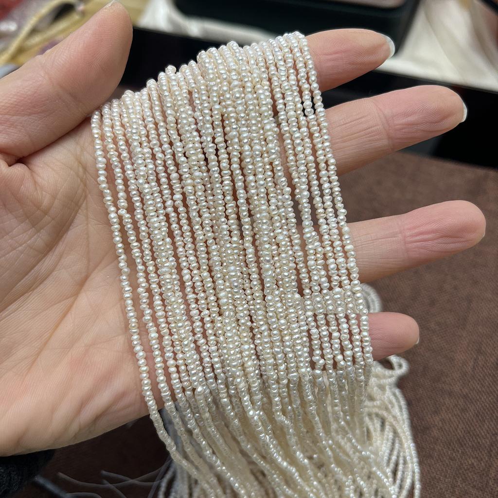1String, White Natural Freshwater Pearls, Handmade Flat Pearl Beads for Jewelry Making DIY Crafts (Beads 1.8-2mm, Length 36cm)