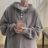 Men's Winter 2024 Casual Knitted Hooded Sweater - Button Design Pullover