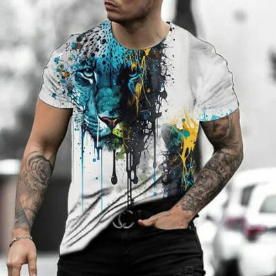 New Summer Men's Fashion T-shirt Paint Tiger Printed Men's T-shirt Top