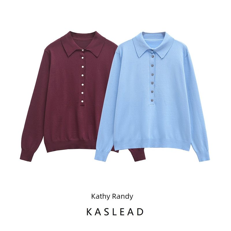 Kaslead New Arrival Women's Fashion Style Fashion Simple Buttons Knitting Long-Sleeved Shirt 2893145