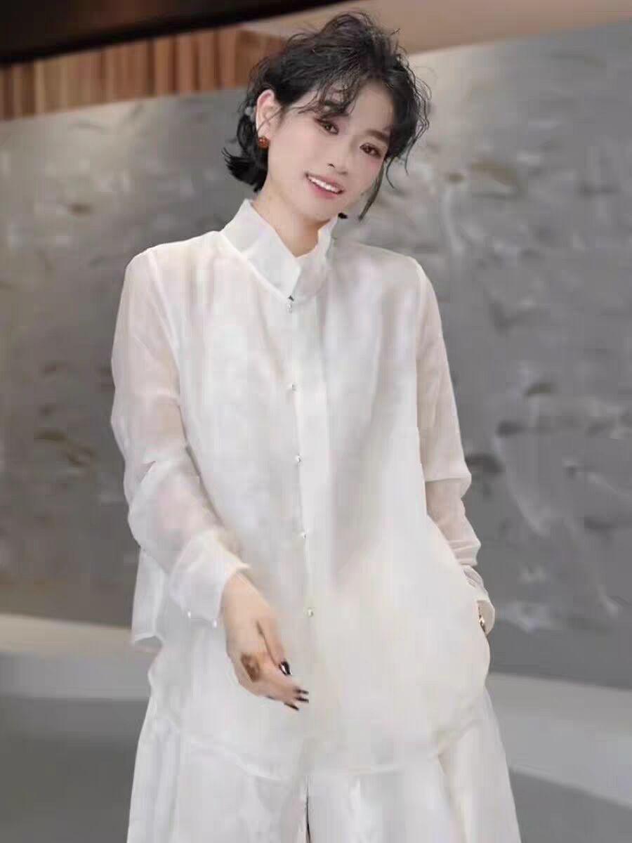 

Женская жакардовая рубашка с длинным рукавом и воротником из французского кружева - Весенняя коллекция Luxury 2026 Extra Large грязно-белый