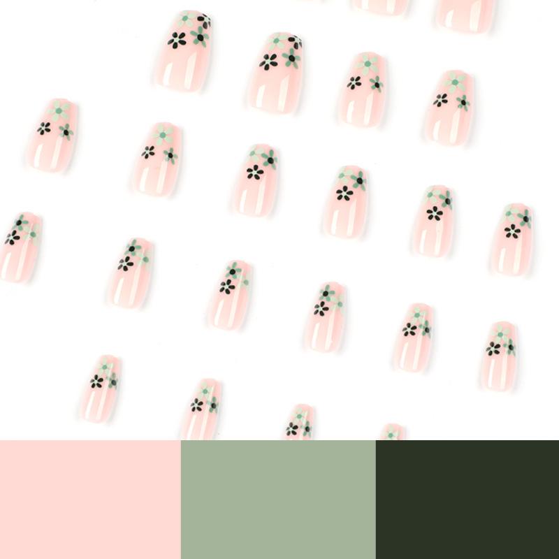 Detachable Green Floral Jelly Nail Tips