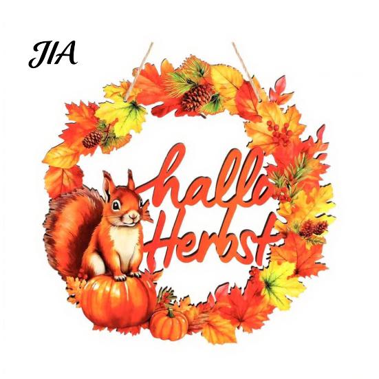 Hello Autumn Wood Plaque Harvest Wooden Wreath Pendant, Front Door Hanging Ornaments with Hemp Rope, Natural Fall Sign Pumpkins Maple Leaves