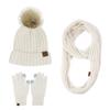 New product winter adult women's hairball knitted hat scarf gloves three-piece outdoor warm scarf set