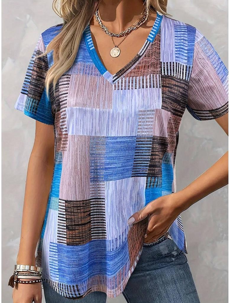 Women's T-Shirt Blouse Graphic Bohemia Vintage Western Short Sleeved V-Neck Regular Tops Daily Print Tee Apricot Summer Spring