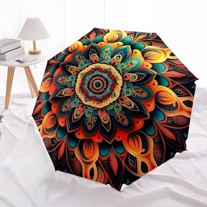 1pc Mandala Artwork Automatic Folding Umbrella - Compact 8-Rib Design,Perfect Gift for Friends & Family Yy250926005