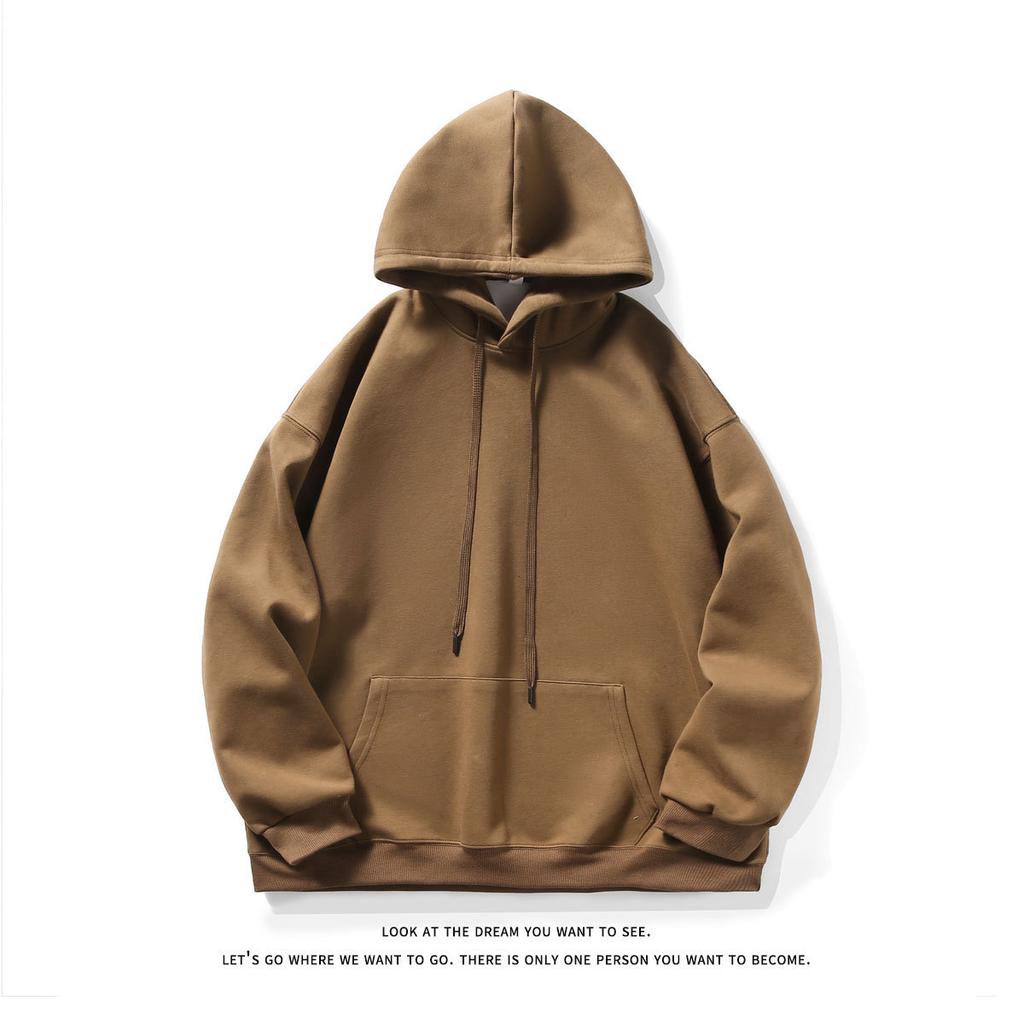 Pure Cotton Hooded Sweater Men's and Women's Spring and Autumn New Couples Solid Color Large Size Loose Casual Hoodie