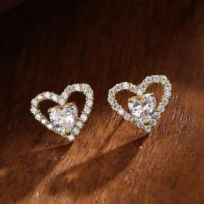 Orecchini a lobo Huitan Cuore Scintillante Amore Eterno Zirconia Cubica Temperamento Accessori per Piercing all'Orecchio Donna Gioielli da Matrimonio Caldo