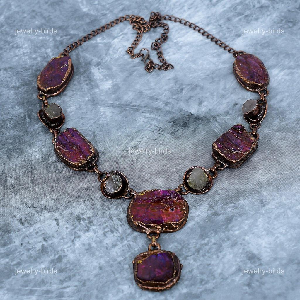 Labradorite Gemstone Copper Hook Chain Electroformed Engagement Necklace Jewelry VP-108