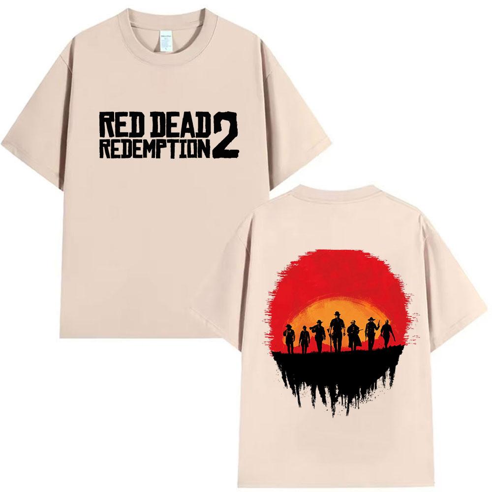 Tricou lejer casual din bumbac 100% pur, cu imprimeu retro Red Dead Redemption 2, tendință de modă pentru bărbați și femei, vară 2025