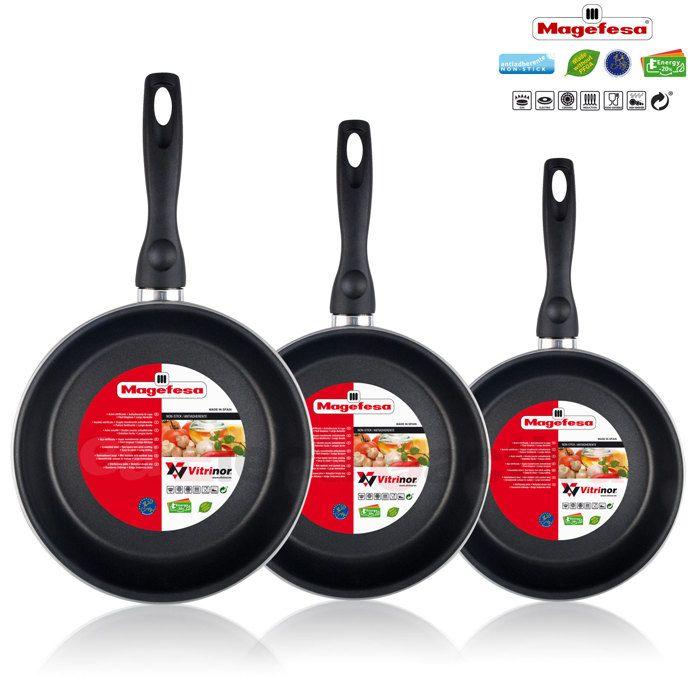 Batterie De Cuisine 5 Pièces Jeu De 3 Poêles 18-20-24 Cm Induction Antiadhésives Magefesa GRANA Rouge 91512