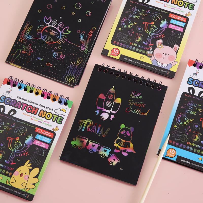 4 Books Rainbow Scratch Paper Art Notebooks Scratch Note Pads Rainbow Black Scratch Off Note Sheet for Boys Girls Birthday Gift