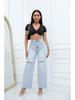 2023 Trendy European & American Ripped Bell Bottom Mid-Waist Loose Denim Pants for Women
